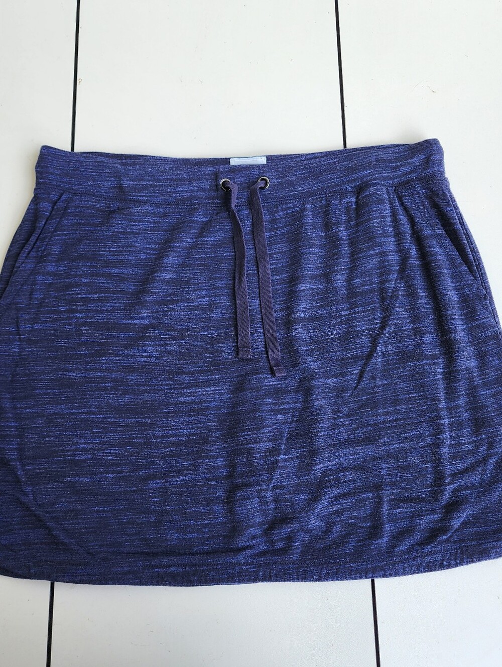 Sunday Womens Pull On Drawstring Round Hem Skort Heathered Blue Stretch Sz L